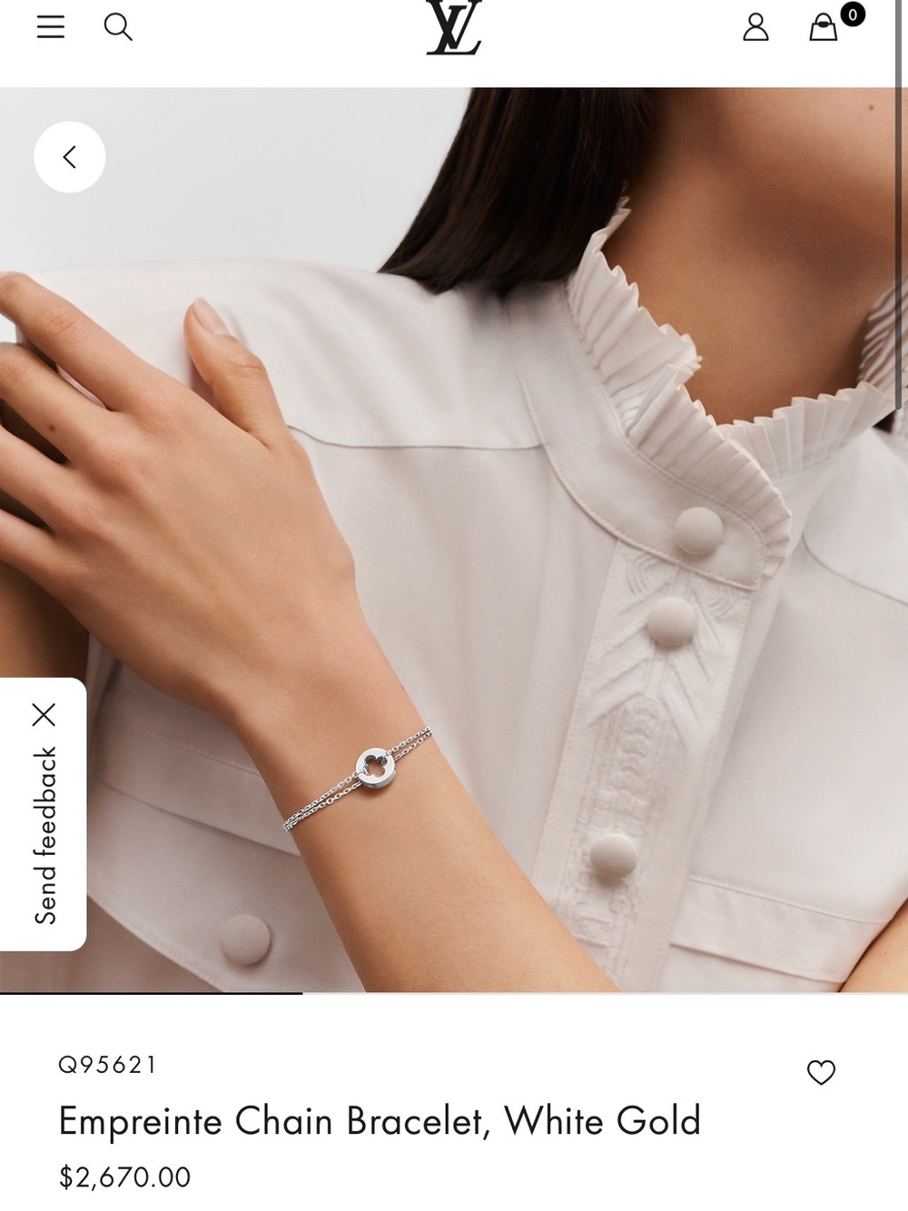 Louis Vuitton 18k Empreinte Chain Bracelet White Gold